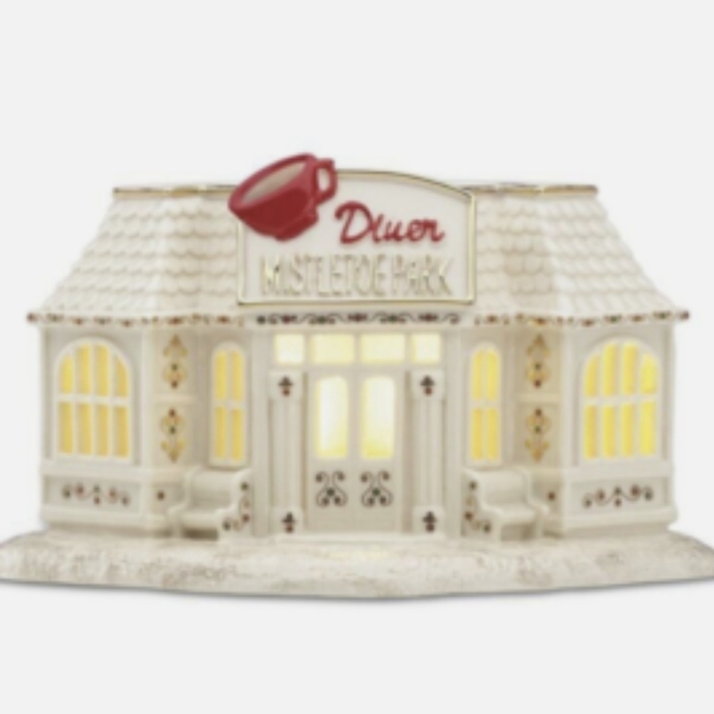 Lenox Village Treasures Light-Up Diner in Cream and Red Sculpture